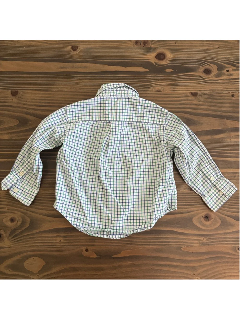 Ralph Lauren Baby Plaid Button Down Shirt 12M Blue Green Pony Logo